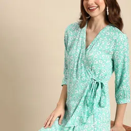 Anouk Floral Print Wrap Dress With Tie Up Detailing-picture-11