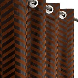 RIDHAAN Brown 2 Pieces Zig Zag Embellished Darkening Velvet Window Curtains image 2