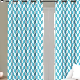 Airwill Blue & White 2 Pieces Geometric Printed Room Darkening Door Curtain-picture-37
