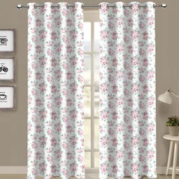 Airwill Pink & White 2 Pcs Floral Room Darkening Cotton Door Curtain-picture-18