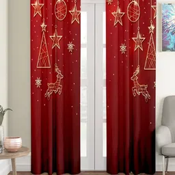 THEYAYACAFE Red & Gold Toned Self Design Velvet Black Out Long Door Curtain-picture-10