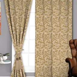 Parda Sansar Beige and Brown 2 Pieces Floral Printed Room Darkening Long Door Curtains-image-17