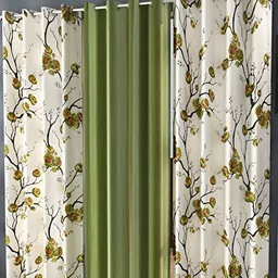 Shopgallery Green & White 3 Pieces Floral Room Darkening Long Door Curtain-picture-38
