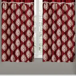 Aura Maroon & White 2 Pcs Ethnic Motifs Printed Window Curtains image 1
