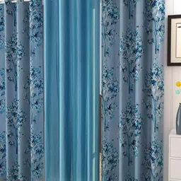 REYANSH DECOR Teal & White 2 Pieces Floral Door Curtain-picture-22