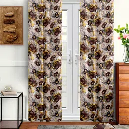 Cortina Brown & Cream-Coloured Set of 2 Floral Door Curtains-picture-23
