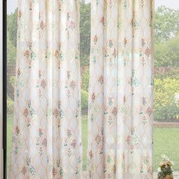 URBAN SPACE White & Orange 2 Pieces Floral Printed Sheer Door Curtains-picture-39