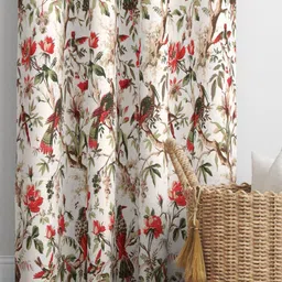 EasyGoods Beige & Red 2 Pieces Floral Printed Black Out Long Door Curtains image 2