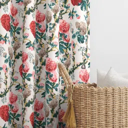 EasyGoods Red & White 2 Pieces Floral Printed Black Out Cotton Long Door Curtains image 2