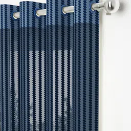 Story@home Navy Blue Set of 2 Striped Sheer Window Curtain image 3