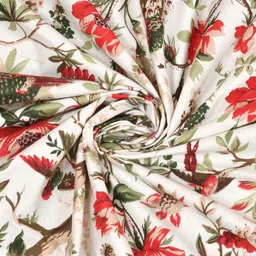 EasyGoods Beige & Red 2 Pieces Floral Printed Black Out Long Door Curtains image 3