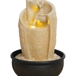 CHRONIKLE Cream & Black 2-Step Diya Water Fountain With LED Light image 4