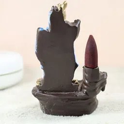 CRAFTAM Black & Orange Radha Krishna Smoke Backflow Fountain Incense Holder with 10Cones-image-56