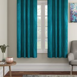 Cortina Teal Green Set of 2 Polka Dots Embossed Plain Polyester Window Curtains-picture-48