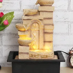 CHRONIKLE Cream & Black 4-Step Diya Water Fountain With LED Light-picture-42