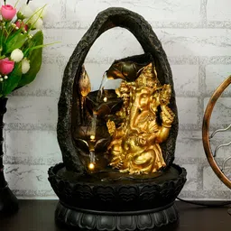 CHRONIKLE Brown Lord Ganesh Idol 3-Step Diya Water Fountain With LED Light-picture-26