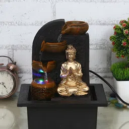 CHRONIKLE Black & Brown Buddha Idol Water Fountain With LED Light-image-52