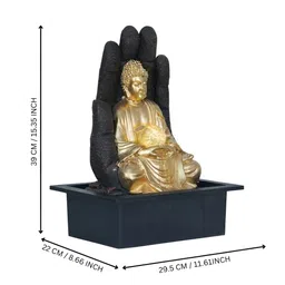 CHRONIKLE Gold-Toned & Black Buddha Idol Water Fountain With LED Crystal Ball image 4