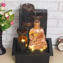 CHRONIKLE Brown & Black Buddha Idol Water Fountain With LED Light-image-44