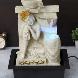 CHRONIKLE Cream & Black Buddha Idol Water Fountain With LED Light-picture-49