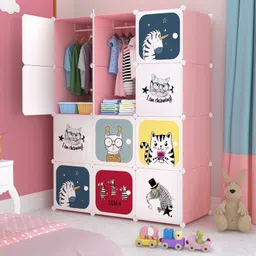 Kids Wardrobe Plastic Collapsible 12 Door Wardrobe for Kids for Toys & Bedroom PP Collapsible Wardrobe-image-3