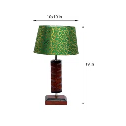 Confined Green & Gold Fabric Shade Night Lamp With Wood Base By BrightDaisy image 3