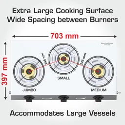 vidiem GS S3 195 A Vector Plus 3 Burner Stainless Steel Gas Stove, Silver, Manual Stainless Steel Manual Gas Stove image 3