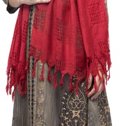 johar kamal Cotton Blend Checkered Red Women Dupatta image 4