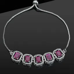 Estele Women Brass Cubic Zirconia Rhodium-Plated Link Bracelet-image-50