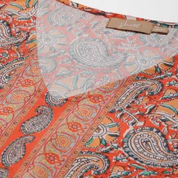 Shae by SASSAFRAS Orange & Green Paisley Crepe Ethnic Kaftan Midi Dress image 3