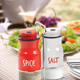 Treo Zingy 2 Pcs White & Red Salt & Pepper Jar with Stand-picture-22