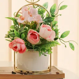 TIED RIBBONS Pink Rose Artificial Flowers and Plants With Stand image 1