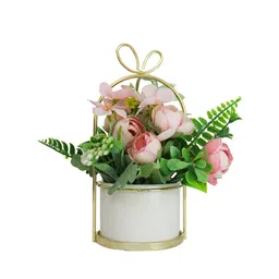 TIED RIBBONS Pink Rose Artificial Flowers and Plants With Stand image 4