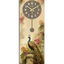OLIVE TREE Yellow & Brown Printed Contemporary Wooden Rectangle Analogue Wall Clock image 2