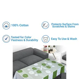 Dakshya Industries Green & White Floral 4-Seater Rectangle Cotton Table Cover image 4