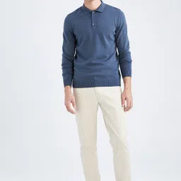 defacto Men Solid Collared Neck Blue Sweater image 2