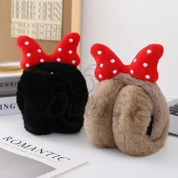 quilkit Kids Winter Fur Earmuffs with Cute Bow Plush Ear Cover (Multidesign, Multicolor) Ear Muff image 4