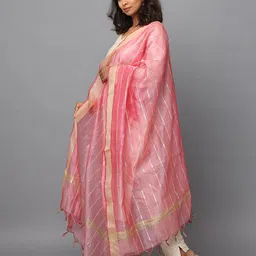 hella fashions Poly Chanderi Striped Pink Women Dupatta image 3