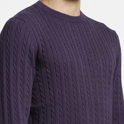 jack & jones Men Self Design Crew Neck Purple Sweater image 5