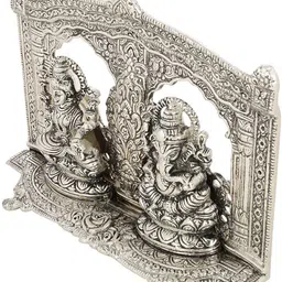 international gift Silver Plated Laxmi Ganesh Idol Statue With Box & Bag | For Pooja, Mandir Decorative Showpiece-18 cm image 3