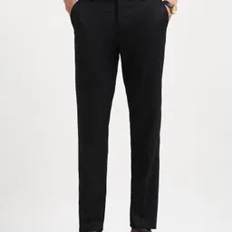 arrow Men Tapered Black Polyester Trousers image 1