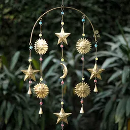DULI Gold-Toned Sun Moon & Stars Hanging Metal Wall Windchime-picture-29