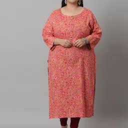 Rajnandini Women Plus Size Floral Printed Thread Work Pure Cotton Kurta-picture-38