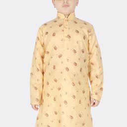 SG YUVRAJ Boys Floral Printed Mandarin Collar Pure Cotton Kurta-picture-2