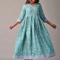 KANNAHI Ethnic Motifs Printed Cotton Empire A-Line Dress-picture-26