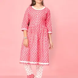 Sangria Girls Floral Printed Cotton Anarkali Kurta-image-45