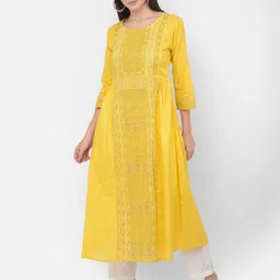 Span Women Yellow Printed Anarkali Kurta-picture-39