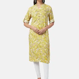 RANGMANCH BY PANTALOONS Women Mustard Yellow Floral Printed Kurta-picture-17