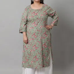 Rajnandini Plus Size Floral Printed Straight Regular Cotton Kurta-picture-39