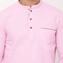 NIRVAAN Men Pink Mandarin Collar Cotton Kurta image 2